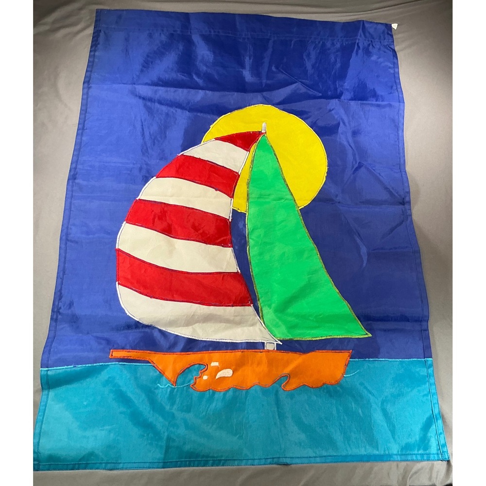 Nautical Sailboat Garden Flag Double Sided Applique Blue Yellow Summer Decor